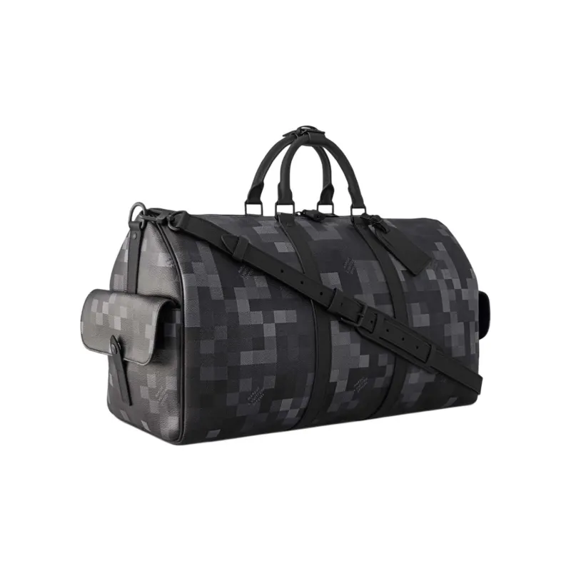 LOUIS VUITTON KeepallBandoulière Damoflage Black Coated Canvas One Shoulder Crossbody Bag, Travel Bag Men's Black-1