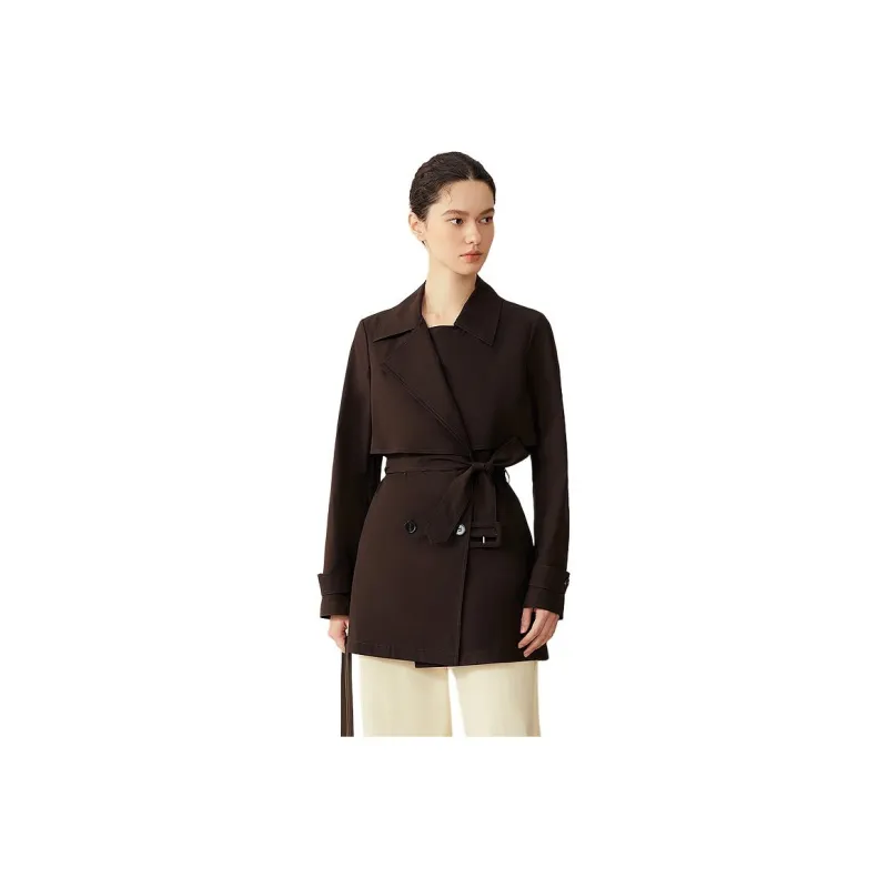 Yiner Trench Coats Women's Dark Coffee-0