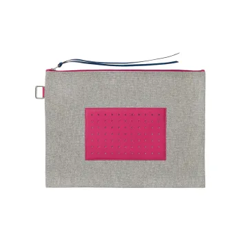 HERMES Navette Goatskin Clutch Women's Gray & Rose Red