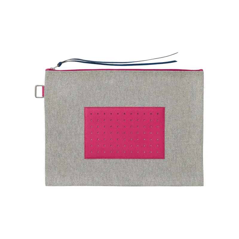 HERMES Navette Goatskin Clutch Women's Gray & Rose Red-0