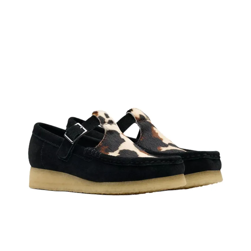 Clarks Wallabee T Bar Casual Single Shoes Women's Black-2