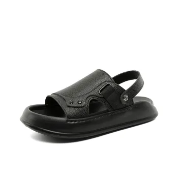SOBB Beach Sandals Men Litchi Grain Black