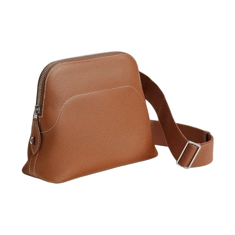 HERMES Bolide Calfskin Crossbody Bag Unisex Light Yellow Umber-2