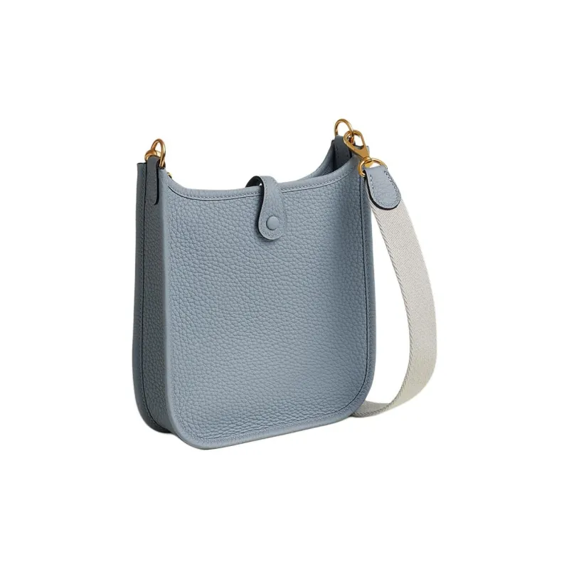 HERMES Evelyne Clemence Bullock Leather Crossbody Bag, Shoulder Bag Women's Linen Blue & Pearl Gray-2