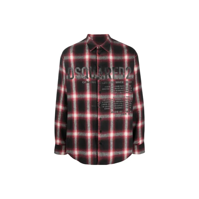 DSQUARED2 Logo print Checked Cotton Shirt-0