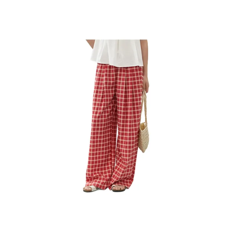 ZIHAN Casual Pants Women's Red Plaid-0