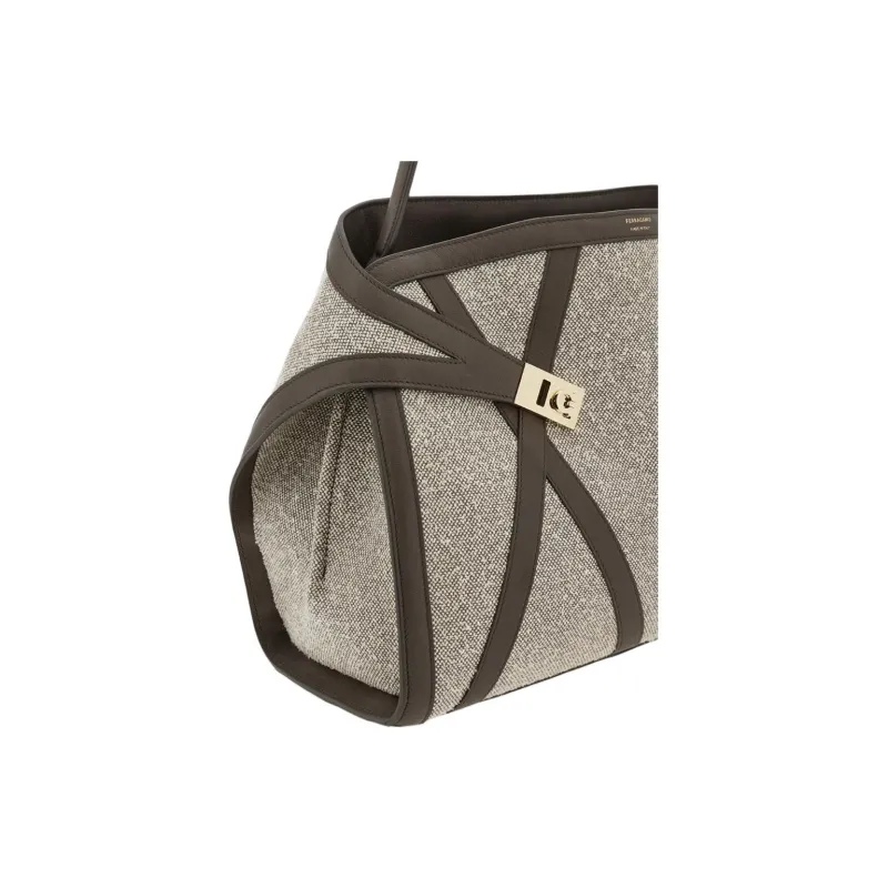 FERRAGAMO Hug Canvas With Leather One Shoulder Handbag Tubas Women's White & Black-4