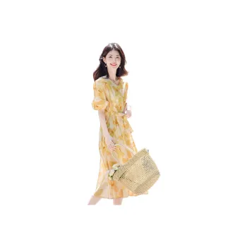 Still Quiet Summer Short Sleeved Dress Cinched Waist Women's