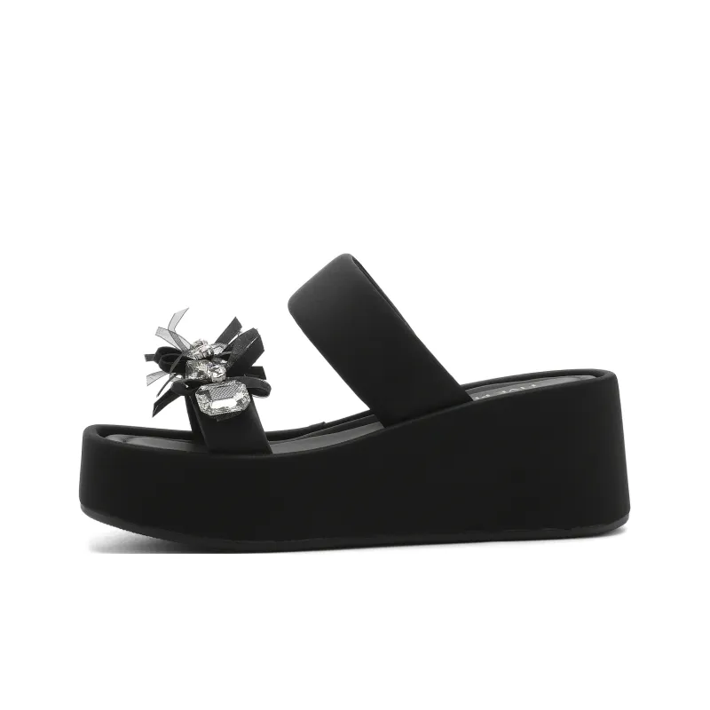 FIVE PLUS PU Polyurethane Slip Resistant Slide Slippers Women's Black-0