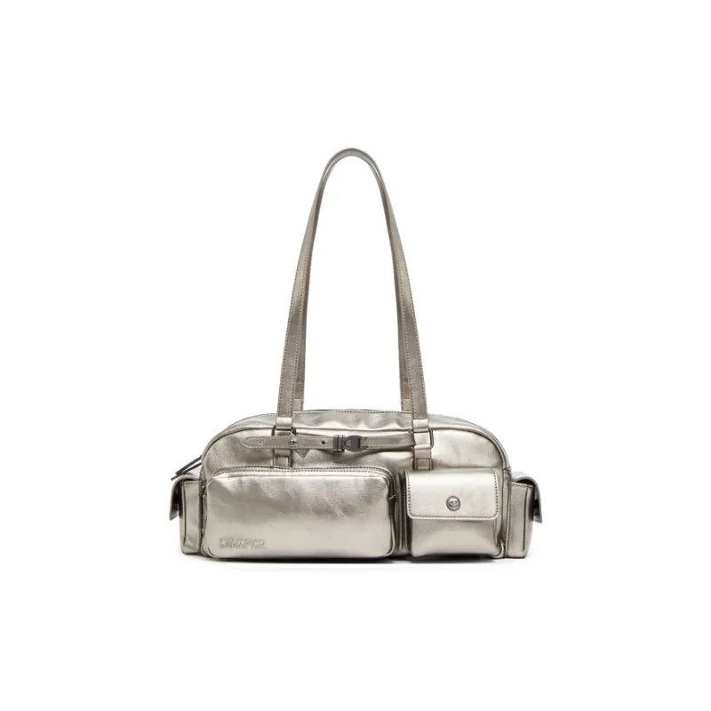 Champion Artificial Leather Shoulder Bag Women's Medium Blue Denim/Silver White/Black-6