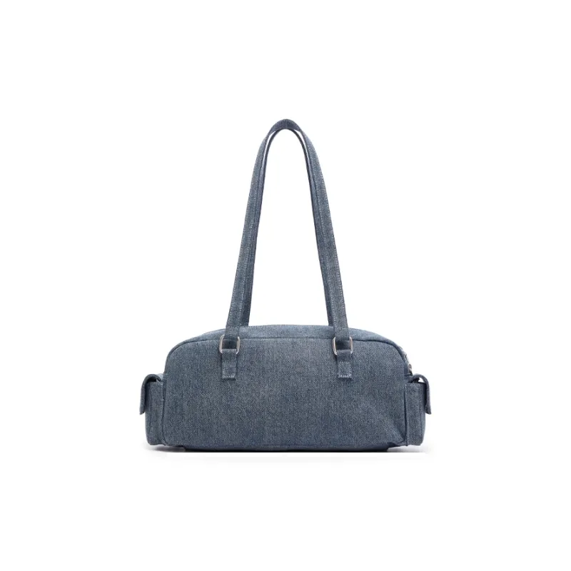 Champion Artificial Leather Shoulder Bag Women's Medium Blue Denim/Silver White/Black-3