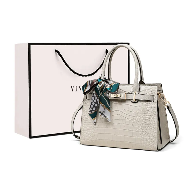 VINEY Cow Leather Handbag, Shoulder Bag, Crossbody Bag Regular Women's White/Apricot-0