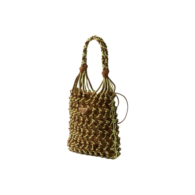 PRADA Cow Leather Handbag Trumpets Women's Brown & Green-1
