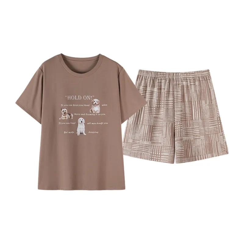 NOME Summer Pajamas, Short Sleeved Shorts Women's Two Piece Set-0