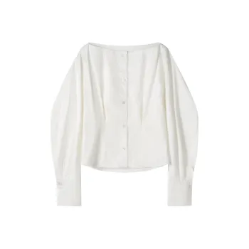 SHUXI Shirt Women's Green Onion White