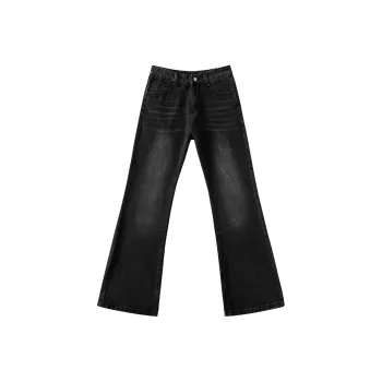 YICHEN Jeans Unisex Paris Cat Whisker Black Cow[A Shaped Bootcut]