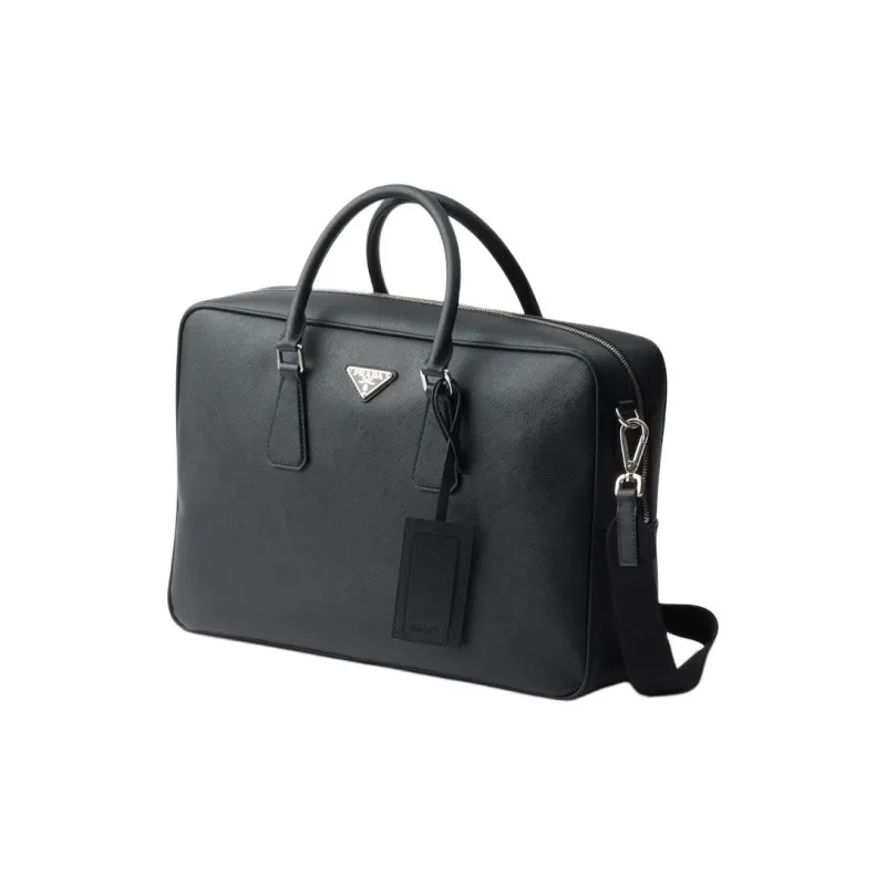 PRADA Saffiano Cow Leather Briefcase Men's Black-1