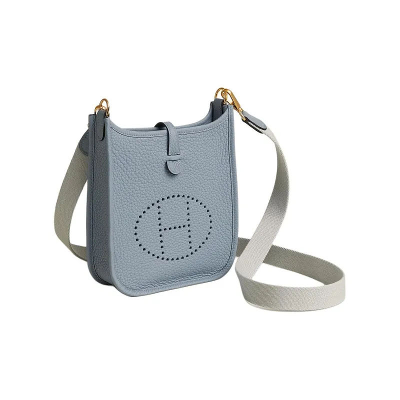 HERMES Evelyne Clemence Bullock Leather Crossbody Bag, Shoulder Bag Women's Linen Blue & Pearl Gray-1