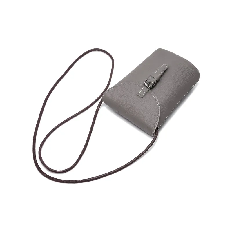 Ace Paul Top Grain Cow Leather Shoulder Bag, Crossbody Bag, Cell Phone Pouch Unisex Elephant Gray/Black-5