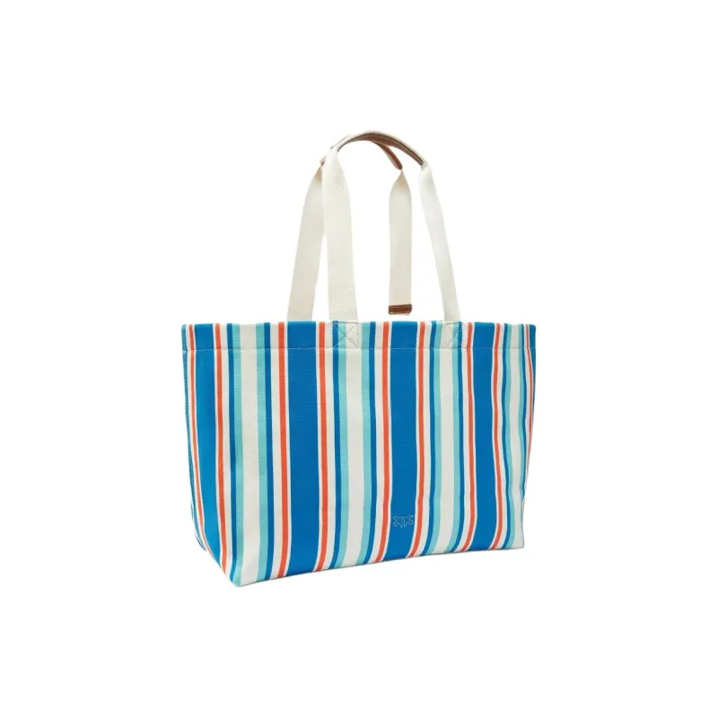 PINKO Cow Leather With Textile Tote Bag, Shopping Bag, Handbag Women's Celestial Blue-1