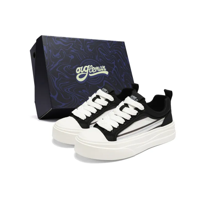 OUGLEMEN Height Increasing Abrasion Resistant Lightweight Slip Resistant Low Top Skateboard Shoes Men's Box-5