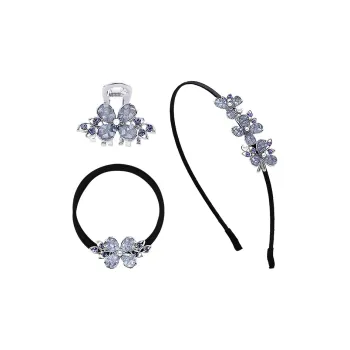 ROYALSASA Three Strand Rubber Alloy Faux Crystal Headbands Women's