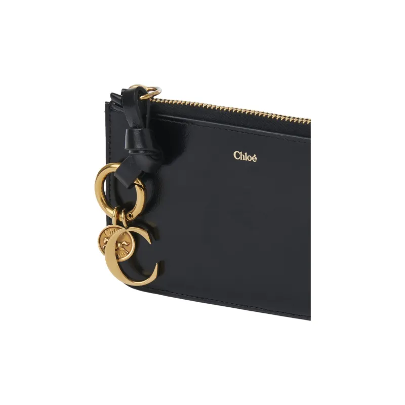Chloe Alphabet Shiny Calfskin Wallet Women's Black-4