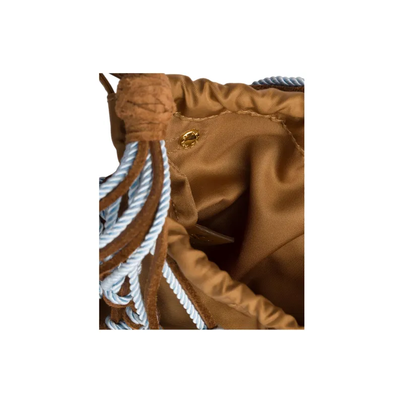 PRADA Cow Leather Handbag Trumpets Women's Brown & Blue-4