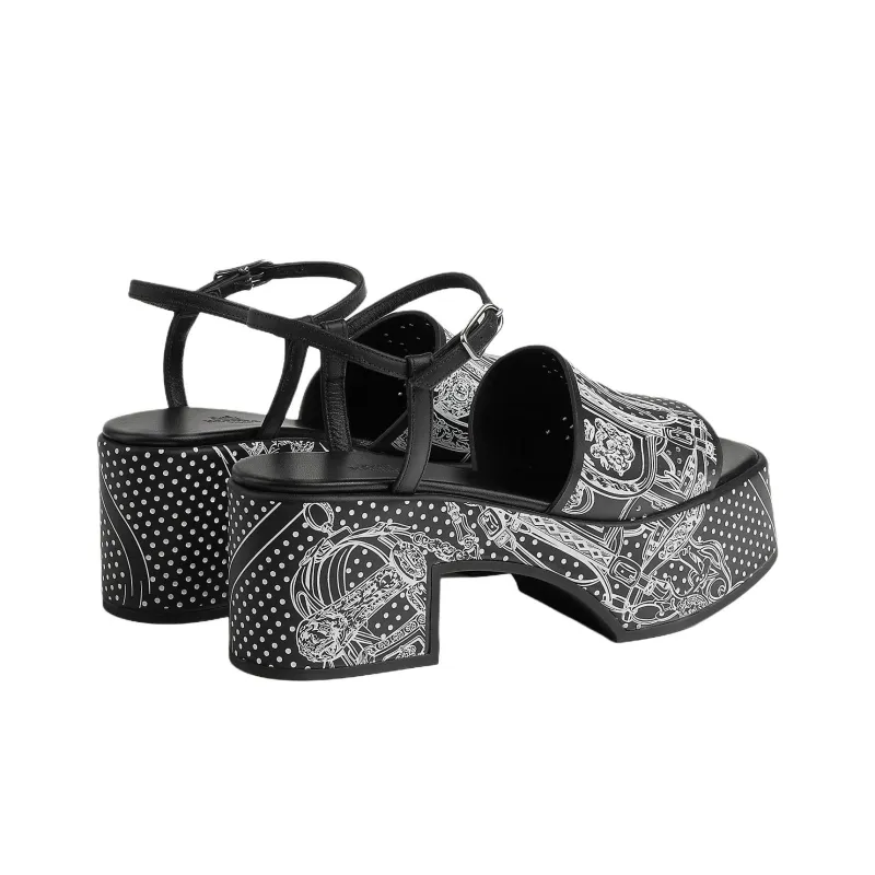 HERMES Kervella One Strap Sandals 7.5cm Women's Black-3