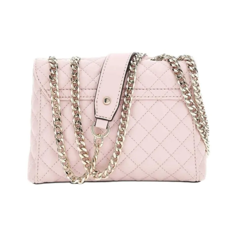 GUESS Artificial Leather Shoulder Bag Medium Size Women's Black/Beige/Pink-4