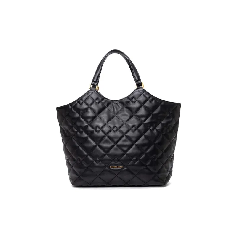 CLEVER& KETCH PU Tote One Shoulder Handbag Women's Black/Ecru-3