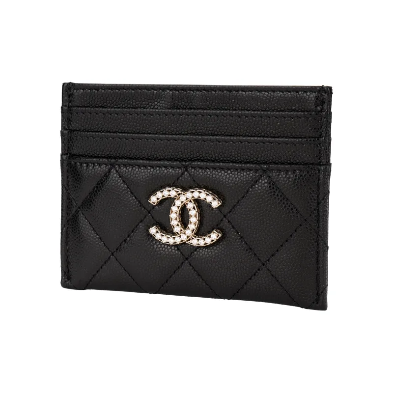 CHANEL Grain Cow Leather Card Holder Women's Black-1