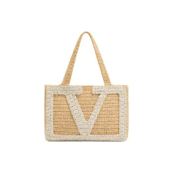 Valentino Raffia Tote Bag, Shopping Bag, Handbag Medium Size Women's Natural Color