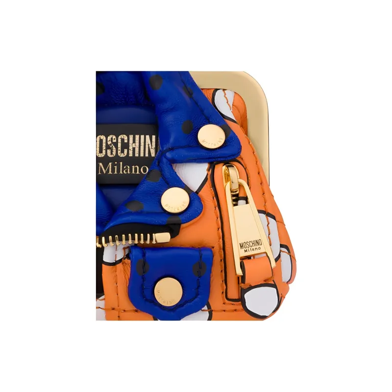 MOSCHINO Sheepskin Shoulder Bag Mini Women's Orange & Blue-3