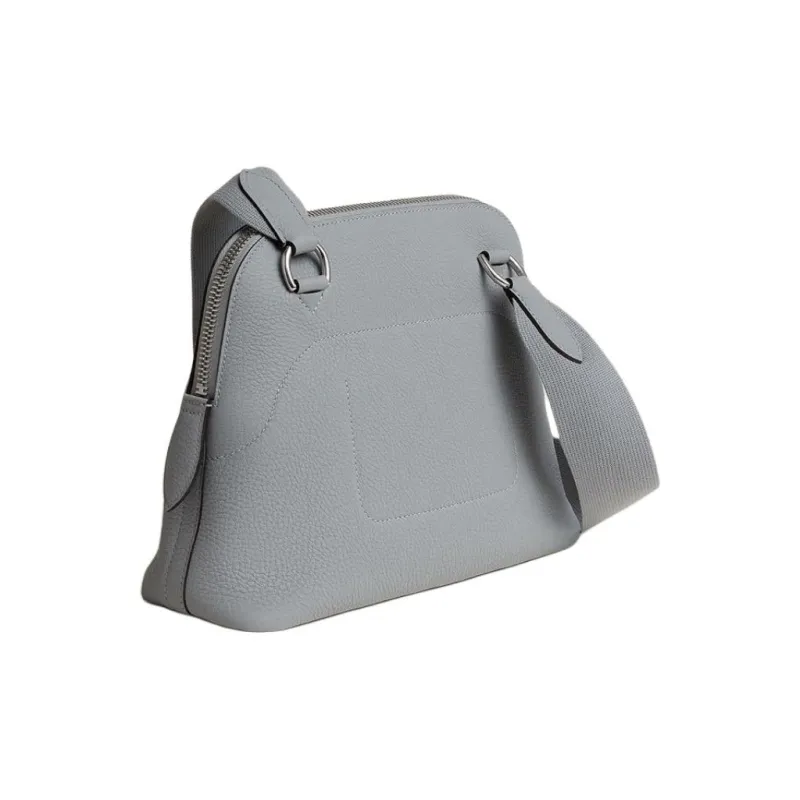 HERMES Bolide Togo Calfskin Crossbody Bag Unisex Mist Gray-1