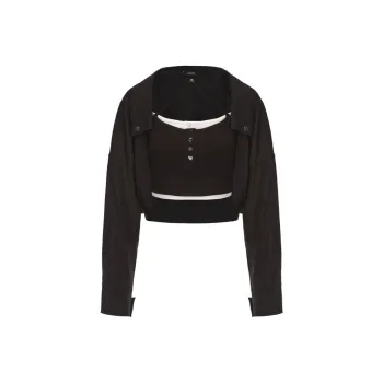 GIMING Crop Tops Women's White+Black