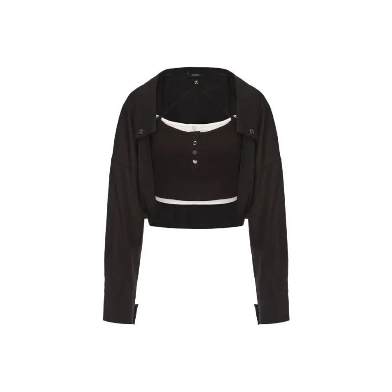 GIMING Crop Tops Women's White+Black-0