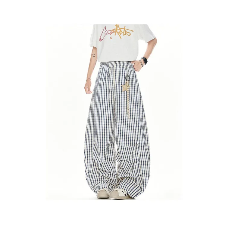 SOLIDITY Casual Pants Unisex Blue Plaid-1