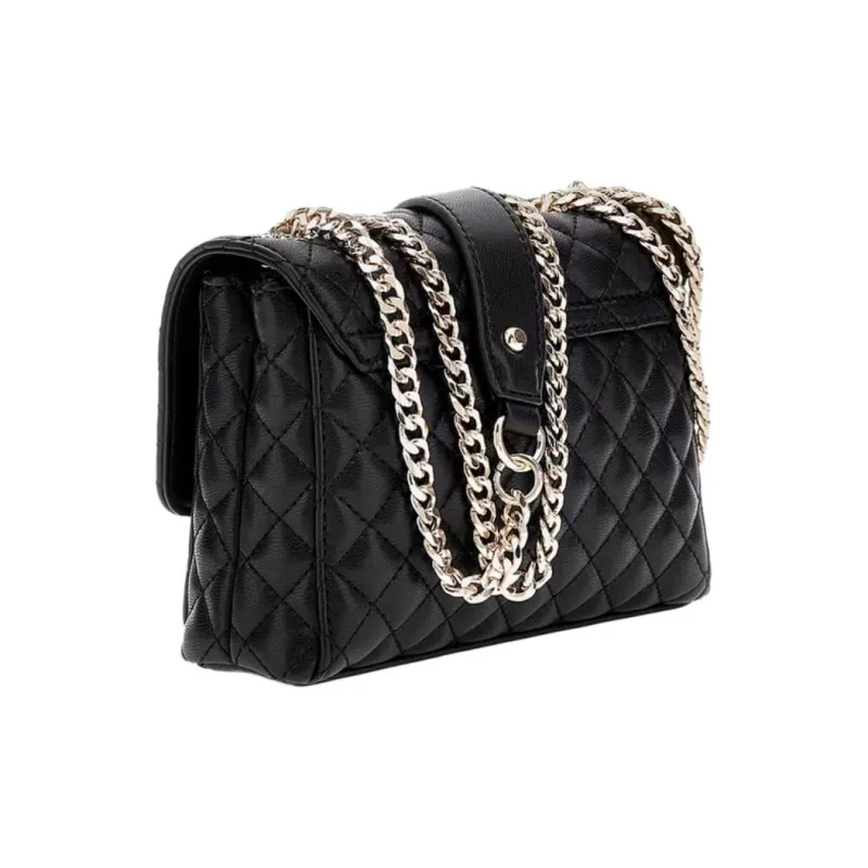 GUESS Artificial Leather Shoulder Bag Medium Size Women's Black/Beige/Pink-1