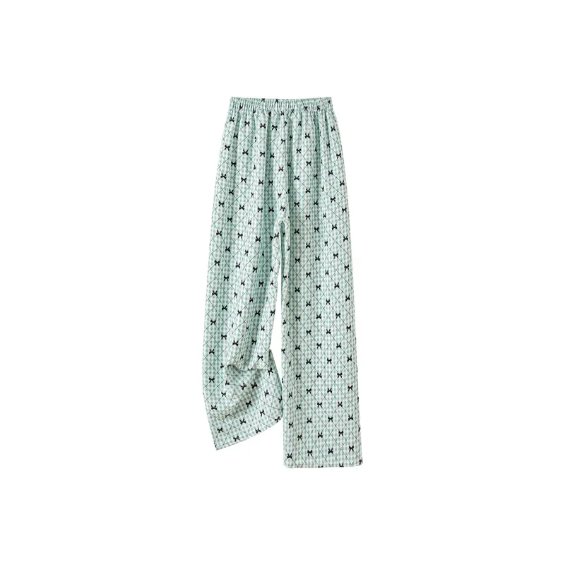 TOUCH Casual Pants Women's Green Grid Black Bowknot-3