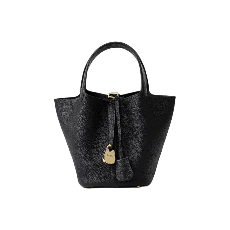 FION Cow Leather Handbag Women's Elephant Gray-5