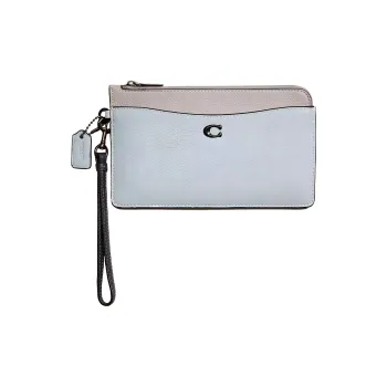 COACH Wristlet Leather Clutch Wrist Bag Small Size Women's Pewter With Dove Gray