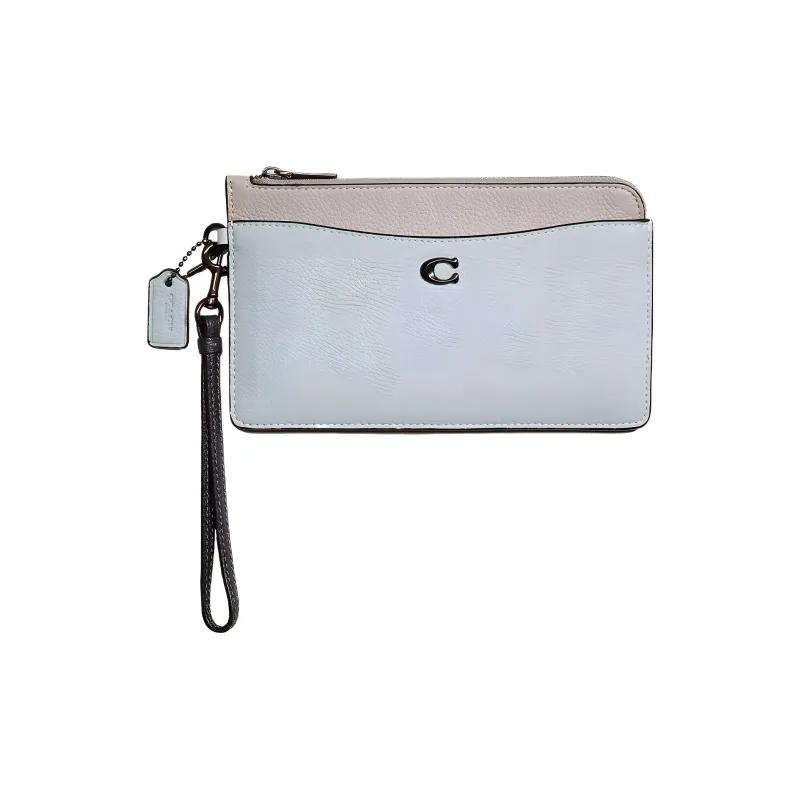 COACH Wristlet Leather Clutch Wrist Bag Small Size Women's Pewter With Dove Gray-0