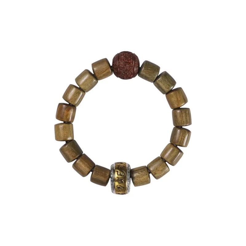 HANCANG Green Sandalwood Single Wrap Beaded Bracelet Unisex-0