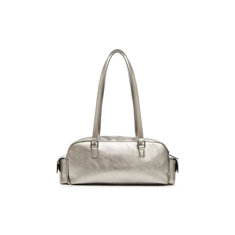 Champion Artificial Leather Shoulder Bag Women's Medium Blue Denim/Silver White/Black-9