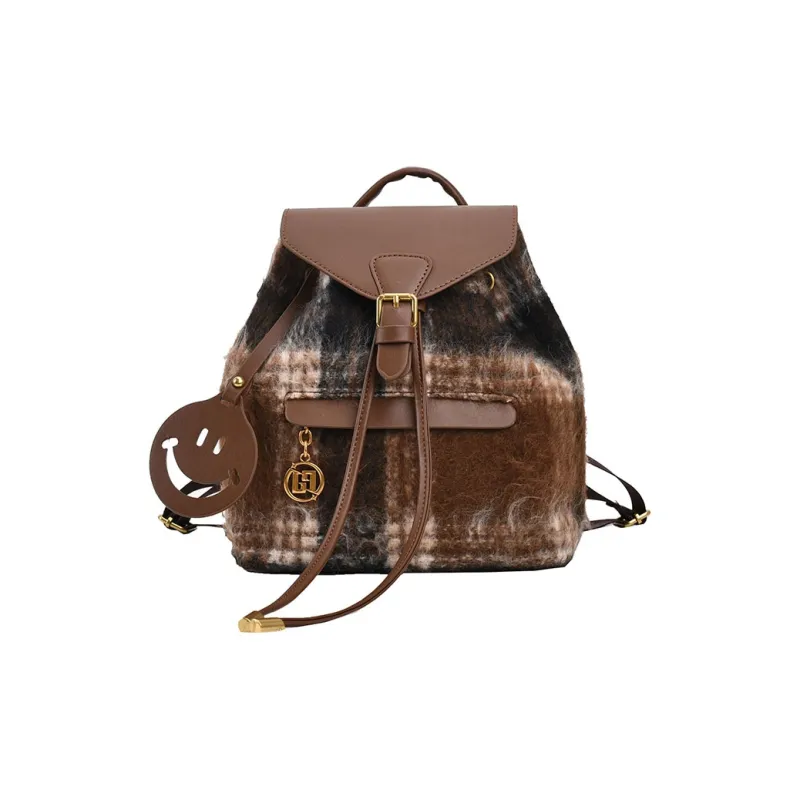 TOUTSEUL YOLO PU Backpack Women's Brown Plaid/Blue Plaid-0