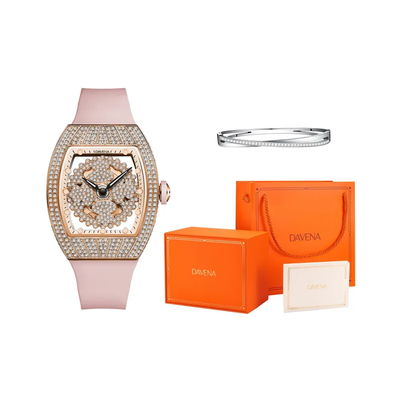 DAVENA Possession Collection Small Gourd Automatic Mechanical Movement Silicone Strap Watch Women's Watch Cut Out Dial-6