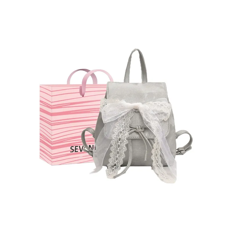SEVENMOONS PU Backpack Women's Black/Ecru/Silver/Blue/Pink-8