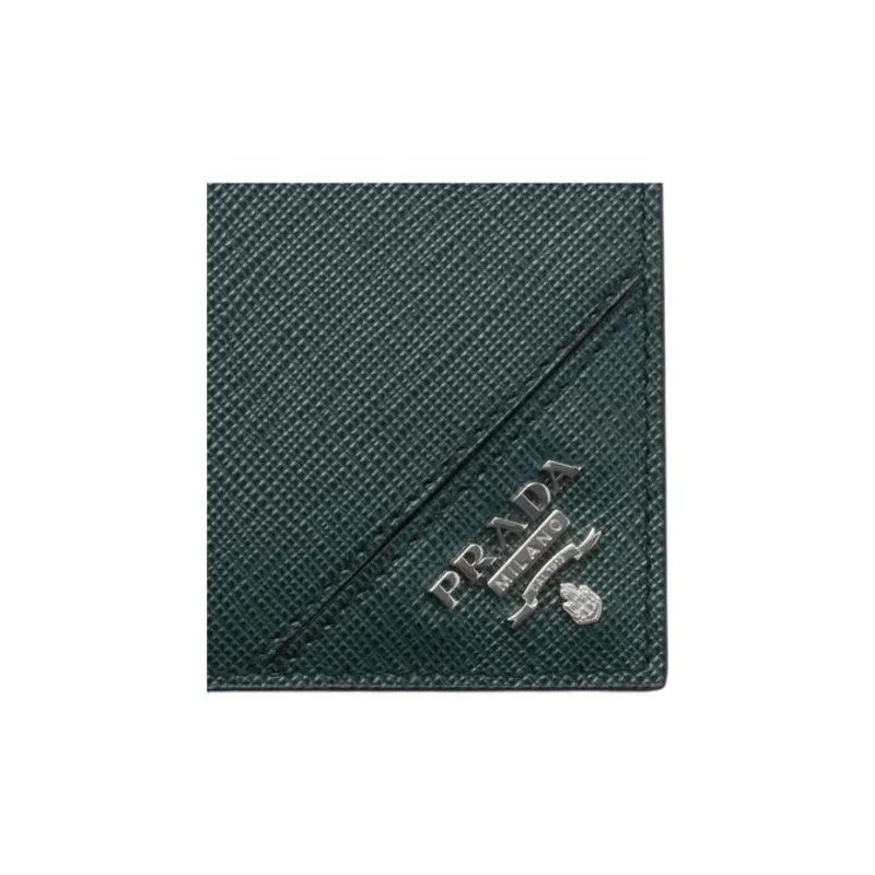 PRADA Saffiano Cow Leather Card Holder Men's Dark Green-3