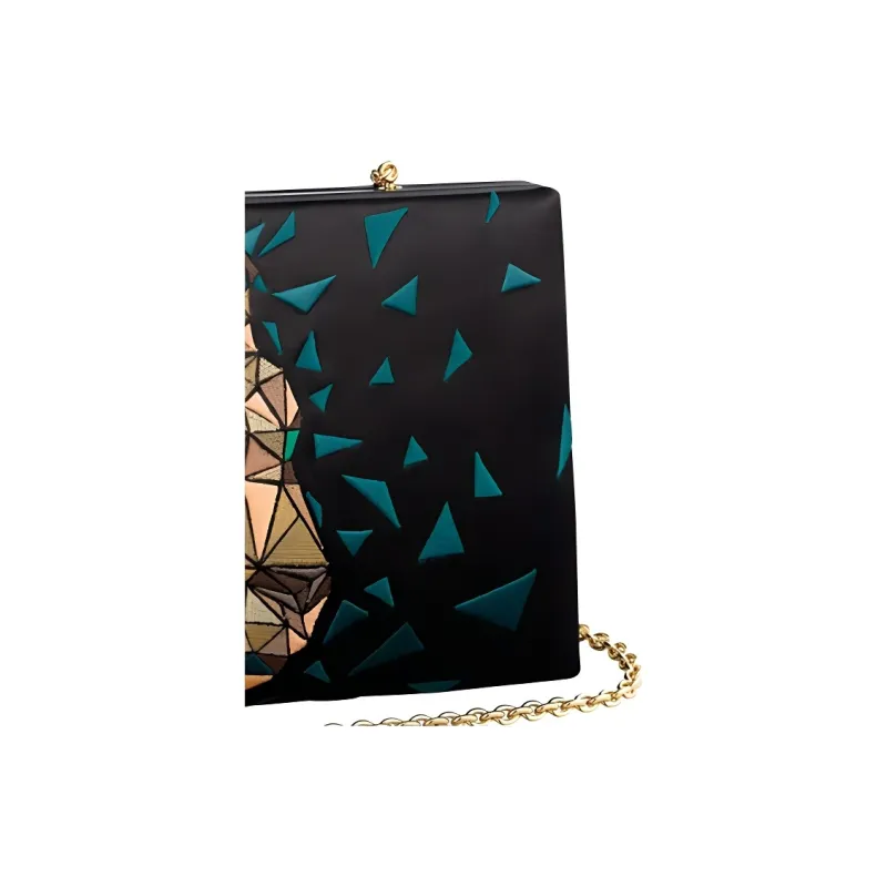 CARTIER PANTHÈRE Silk Satin Clutches Shoulder Bag Crossbody Bag Women's Black-3